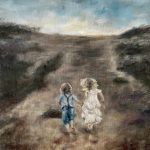 Oil painting of kids running