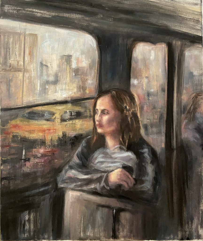 oil painting of a Girl in the train