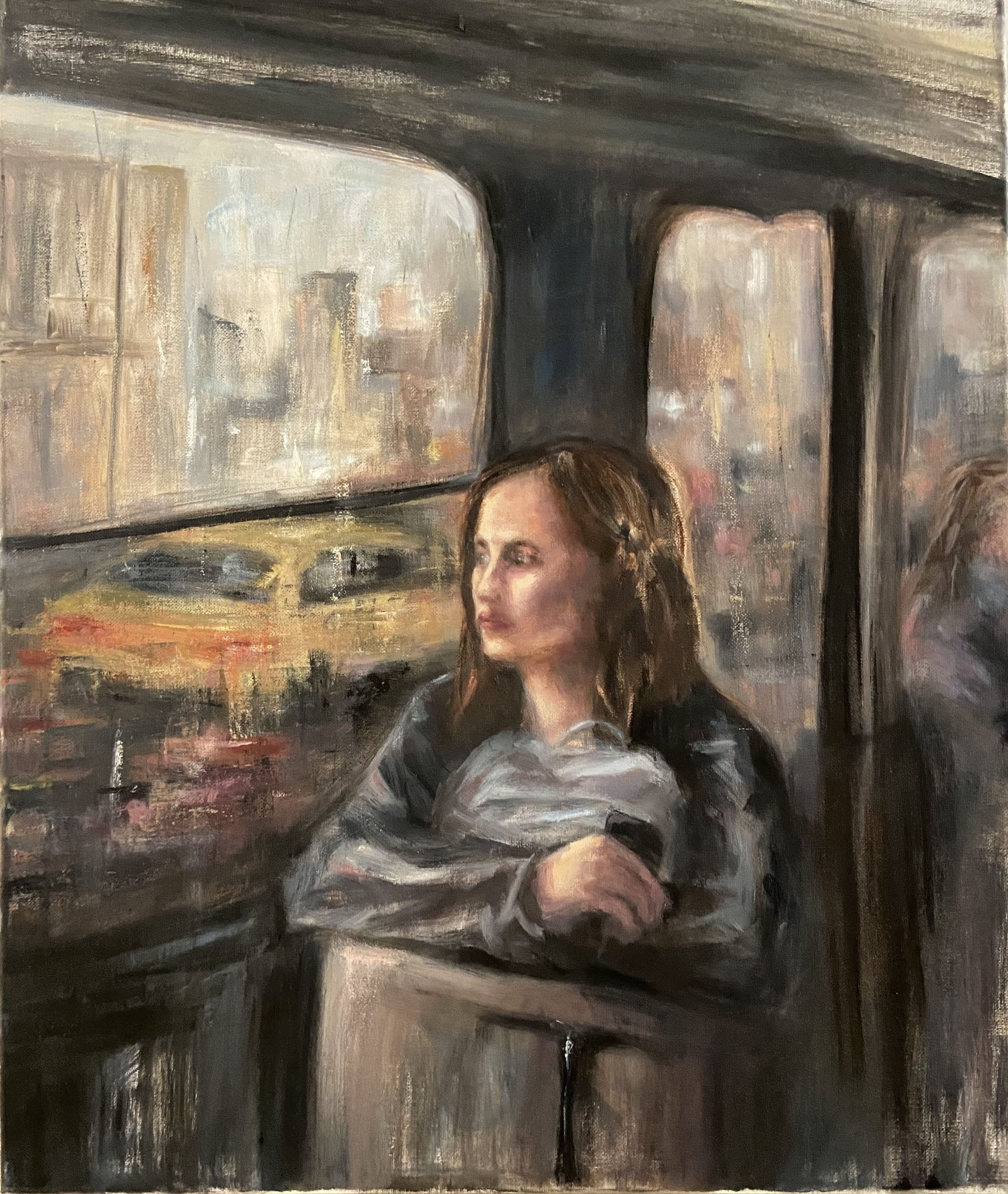 oil painting of a Girl in the train