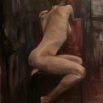 Oil painting of a nude girl looking away