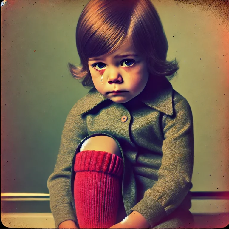 little girl with red socks looking sad and hurt