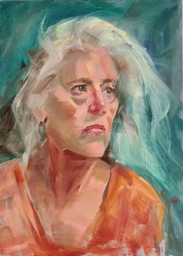 old woman expressive oil painting portrait