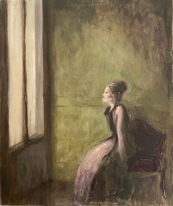 oil painting of woman by the window
